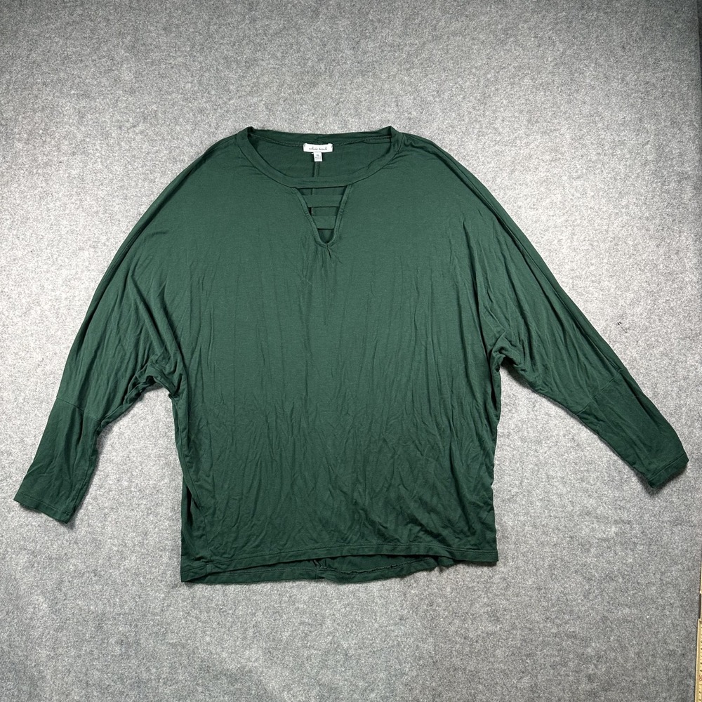 White Birch Cage Neck Dolman Top XL Green‎ Solid Relaxed Jersey Knit